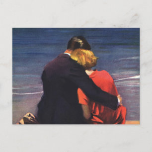 Cartão Postal Vintage Romântico Amor, Romance na Praia