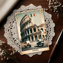 Cartão Postal Vintage Rome Vespa and Colosseum
