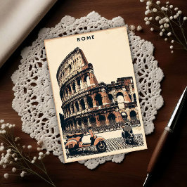 Cartão Postal Vintage Rome Vespa and Colosseum