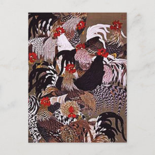 Cartão Postal Vintage Roosters Art
