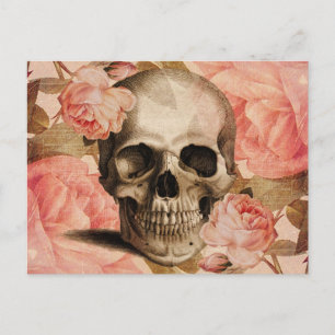 Cartão Postal Vintage Rosa Skull Collage