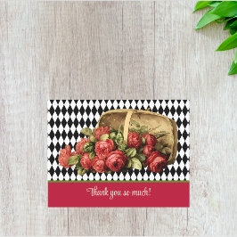 Cartão Postal Vintage Rosa vermelha Basket Obrigado