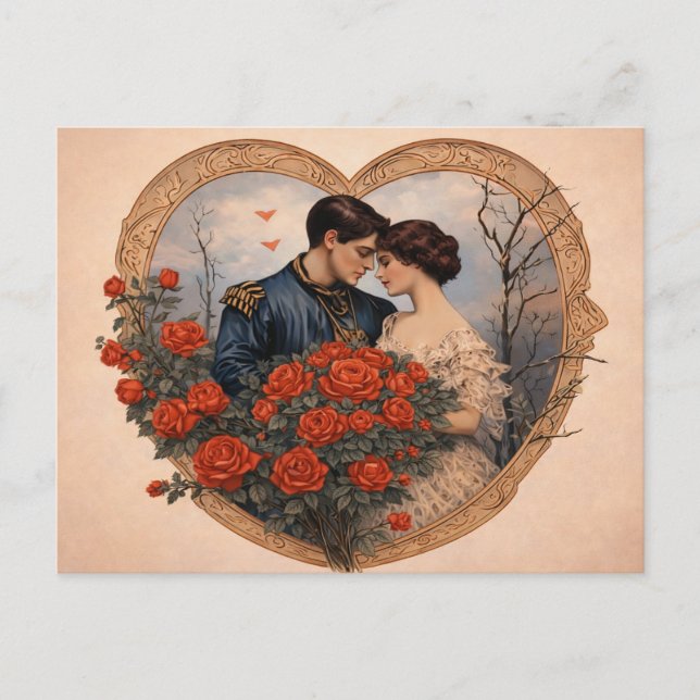 Cartão Postal Vintage Rose Romance Postcard | Antique Heart (Frente)