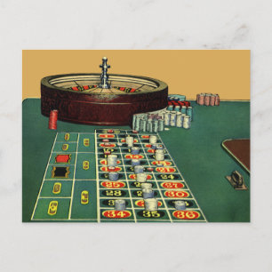 Cartão Postal Vintage Roulette Mesa Casino Game, Chips para Jogo