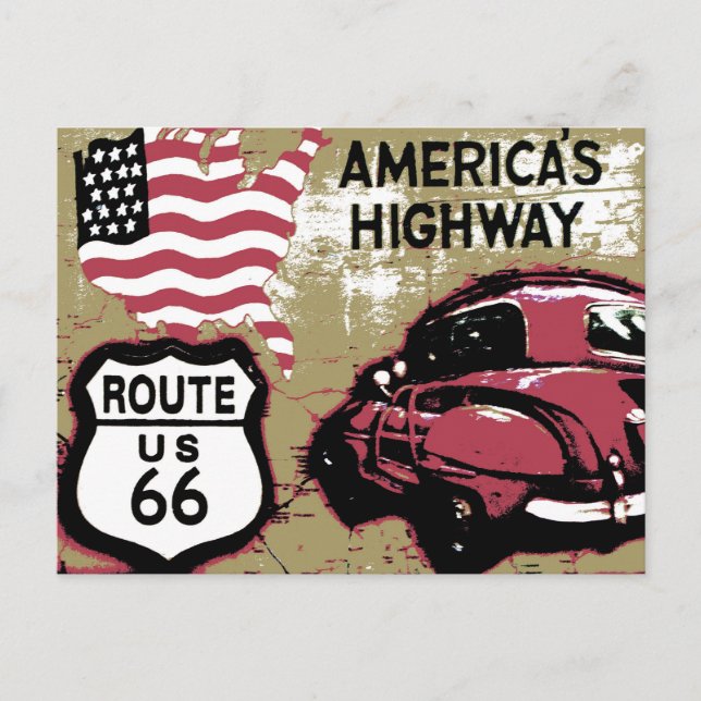Cartão Postal Vintage Route US 66 (Frente)