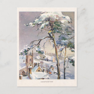 Cartão Postal Vintage Rustic Snowy Winter Chistmas Village
