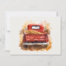 Vintage Rustic Watercolor Red Fazenda Truck com Ha