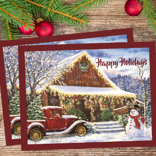 Cartão Postal Vintage Rustic Winter Country Store