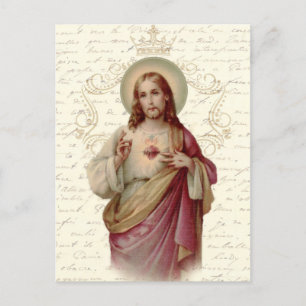 Cartão Postal Vintage, Sagrado Coração de Jesus Religioso