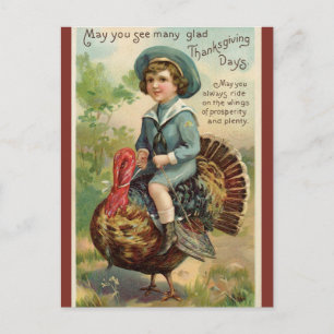 Cartão Postal Vintage Sailor em Blue Riding Turkey Ação de Graça