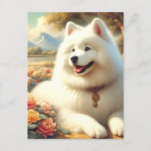 Cartão Postal Vintage Samoyed Dog Painting