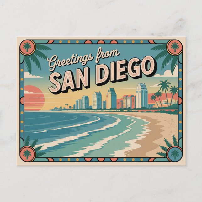 Cartão postal Vintage San Diego | Saudações de (Frente)