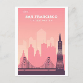 Cartão Postal Vintage San Francisco California City Skyline Pink