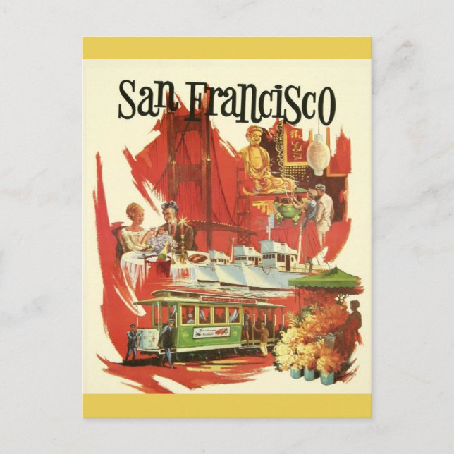 Cartão Postal Vintage San Francisco California - Landmarks (Frente)