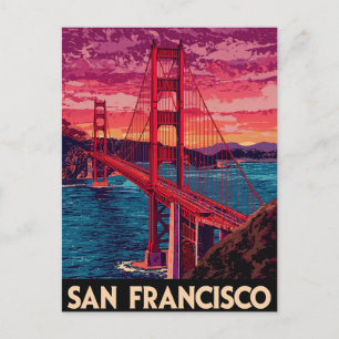 Cartão Postal Vintage San Francisco Ouro Gate Bridge Sunset Tr