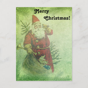 Cartão Postal Vintage Santa Claus Evergreen Boughs