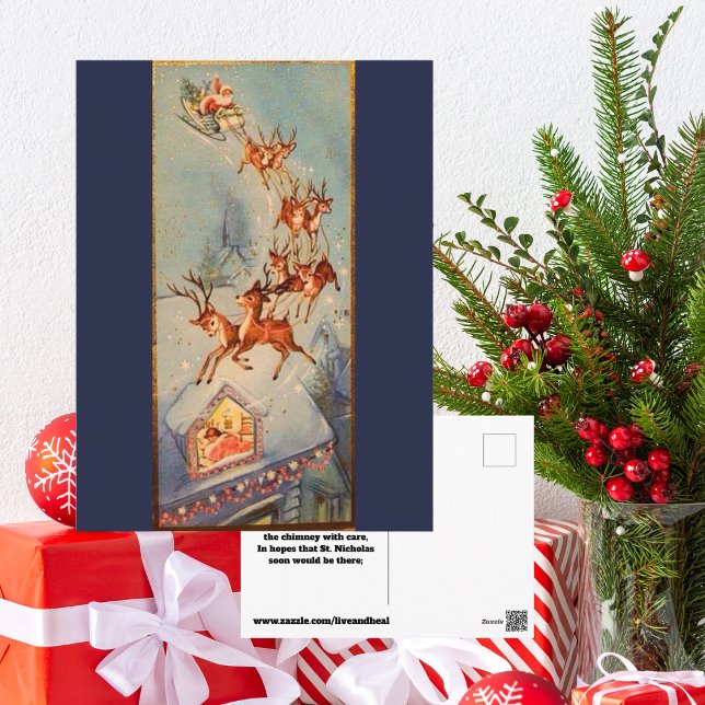 Cartão Postal Vintage Santa Claus Sleigh Reindet Voando (Criador carregado)