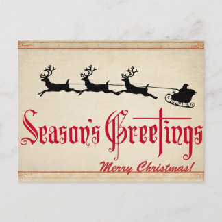 Cartão Postal Vintage Santa With Sleigh and Reindeer Christmas