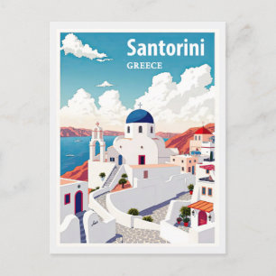 Cartão Postal Vintage Santorini Grécia Viagem da Igreja Azul