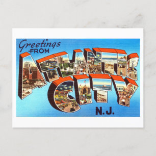 Cartão Postal Vintage Saudações de Atlantic City, Nova Jersey