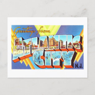 Cartão Postal Vintage Saudações de Atlantic City, Nova Jersey
