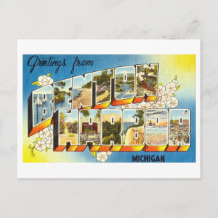 Cartão Postal Vintage Saudações de Benton Harbor, Michigan