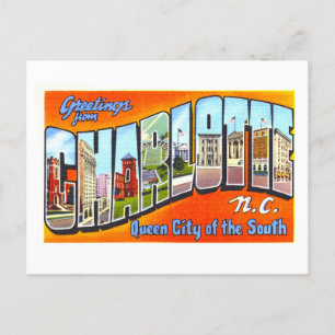 Cartão Postal Vintage Saudações de Charlotte, Carolina do Norte