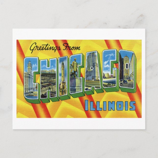 Cartão Postal Vintage Saudações de Chicago, Illinois (Frente)