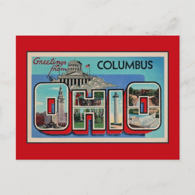 Cartão Postal Vintage Saudações de Columbus Ohio (Frente)