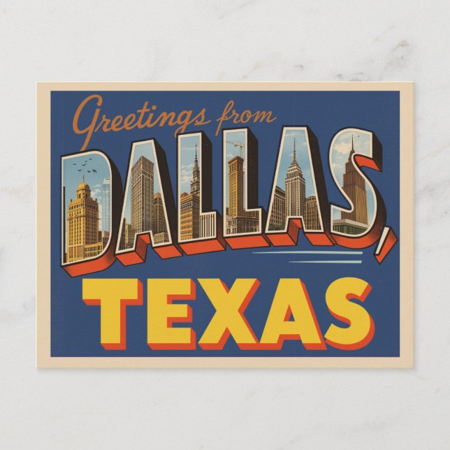 Cartão Postal Vintage "Saudações de Dallas, Texas" (Frente)