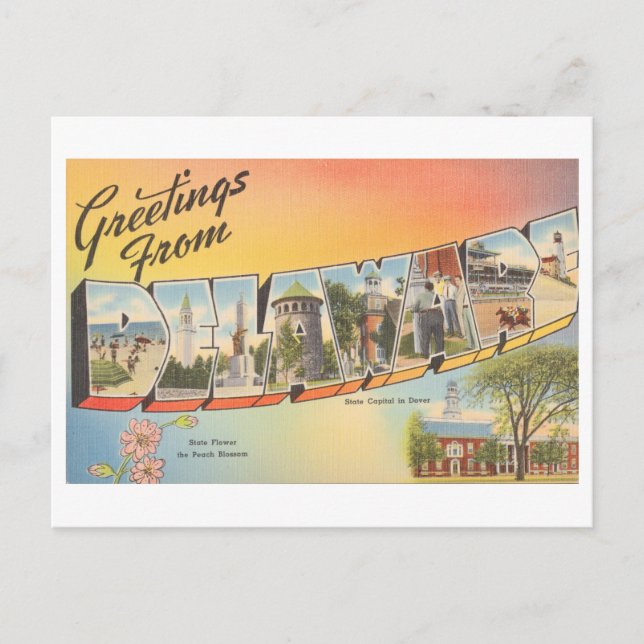 Cartão Postal Vintage Saudações de Delaware (Frente)