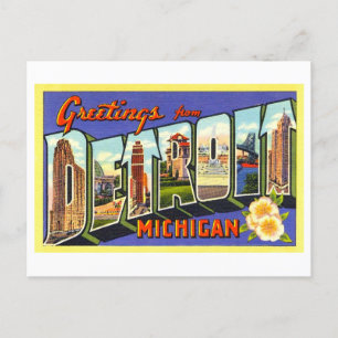 Cartão Postal Vintage Saudações de Detroit, Michigan
