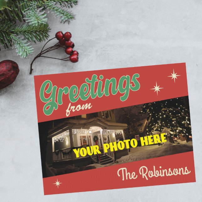 Cartão Postal Vintage "Saudações de" estilo Natal (Criador carregado)