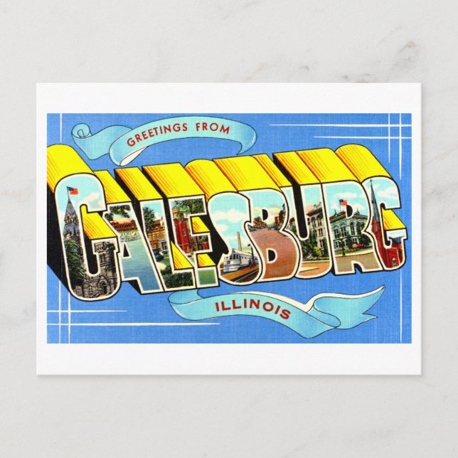 Cartão Postal Vintage Saudações de Galesburgo, Illinois, (Frente)