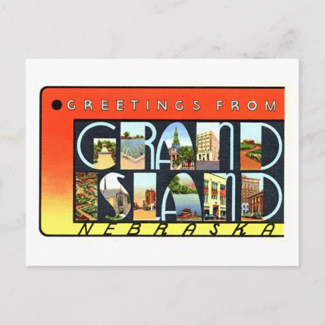 Cartão Postal Vintage Saudações de Grand Island, Nebraska, (Frente)