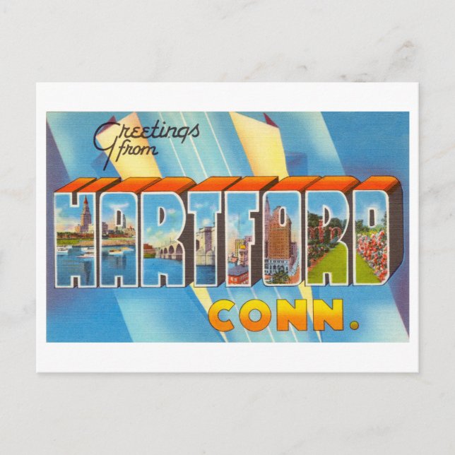 Cartão Postal Vintage Saudações de Hartford, Connecticut (Frente)
