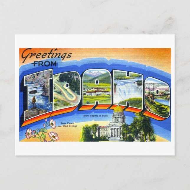 Cartão Postal Vintage Saudações de Idaho (Frente)