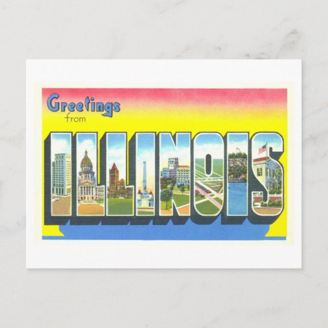 Cartão Postal Vintage Saudações de Illinois (Frente)