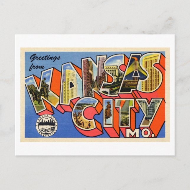 Cartão Postal Vintage Saudações de Kansas City, Missouri (Frente)