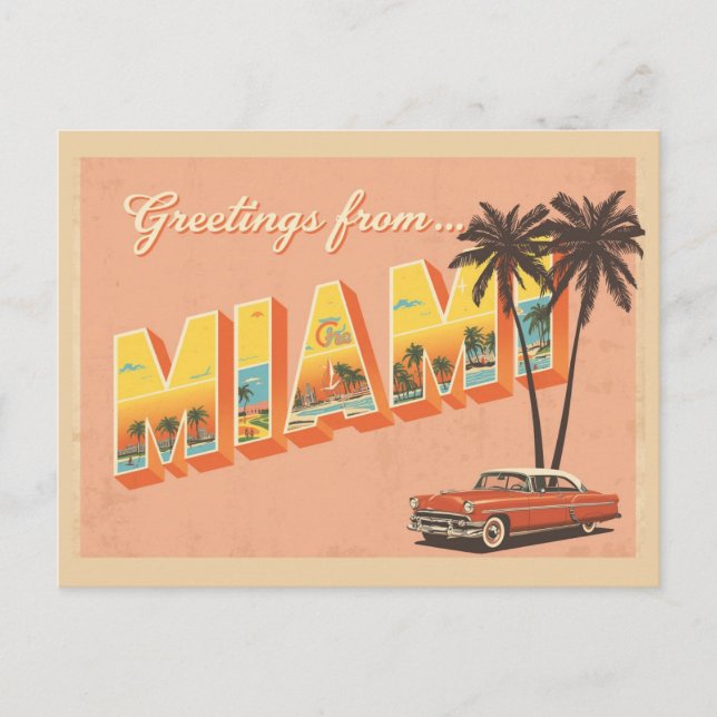Cartão Postal Vintage "Saudações de Miami" (Frente)