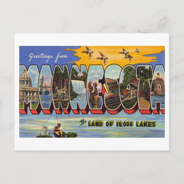 Cartão Postal Vintage Saudações de Minnesota (Frente)