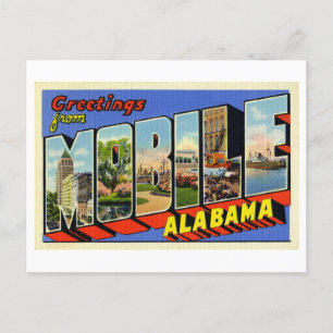 Cartão Postal Vintage Saudações de Mobile, Alabama