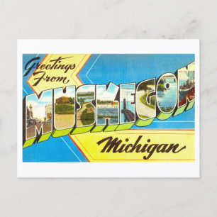 Cartão Postal Vintage Saudações de Muskegon, Michigan,