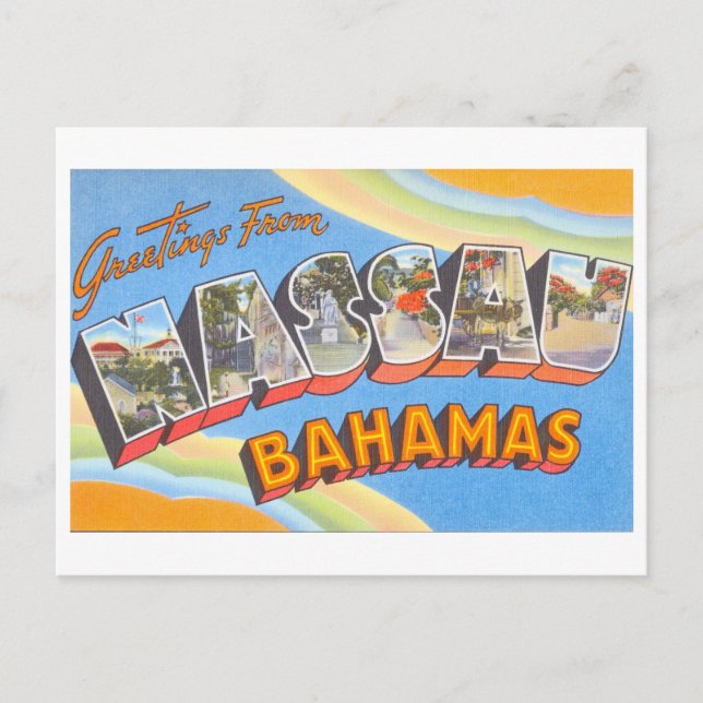 Cartão Postal Vintage Saudações de Nassau, Bahamas (Frente)