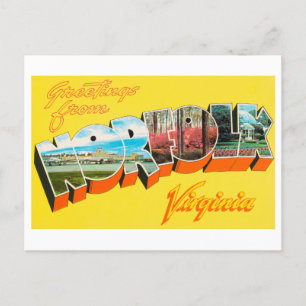 Cartão Postal Vintage Saudações de Norfolk, Virgínia