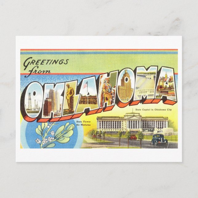 Cartão Postal Vintage Saudações de Oklahoma (Frente)
