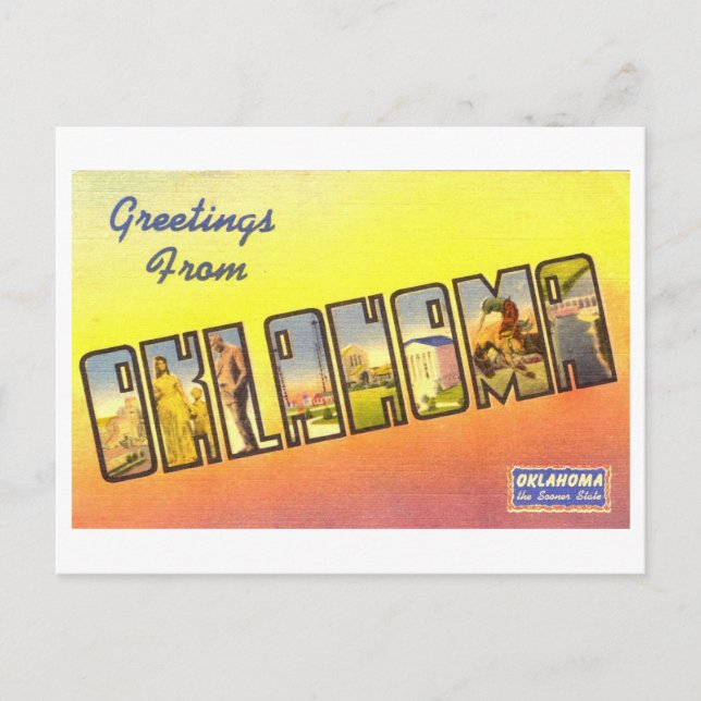 Cartão Postal Vintage Saudações de Oklahoma (Frente)