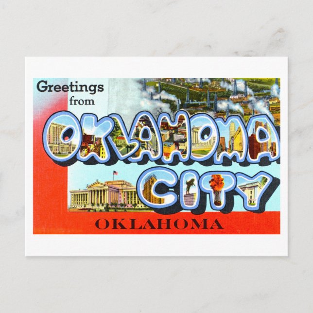 Cartão Postal Vintage Saudações de Oklahoma City, Oklahoma, (Frente)