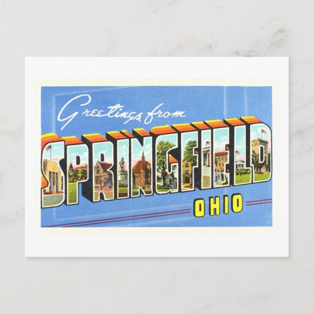 Cartão Postal Vintage Saudações de Springfield, Ohio, (Frente)