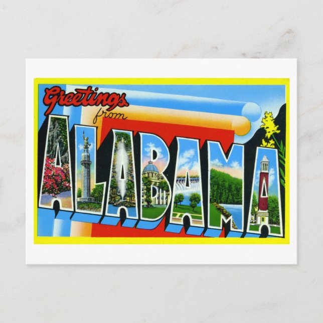 Cartão Postal Vintage Saudações do Alabama (Frente)